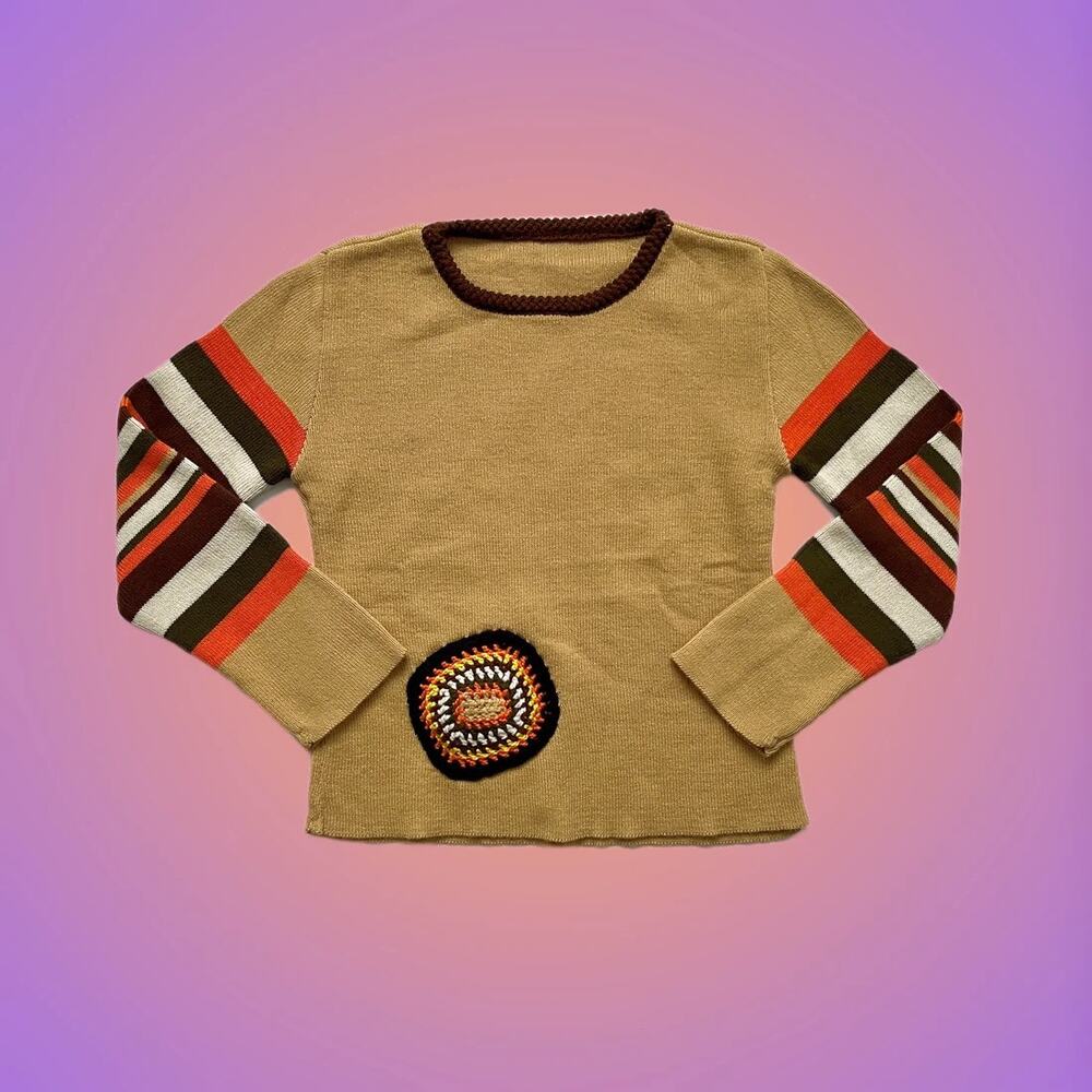 Vintage Unique Sweater Jumper Striped w Abstract Bullseye Sz M